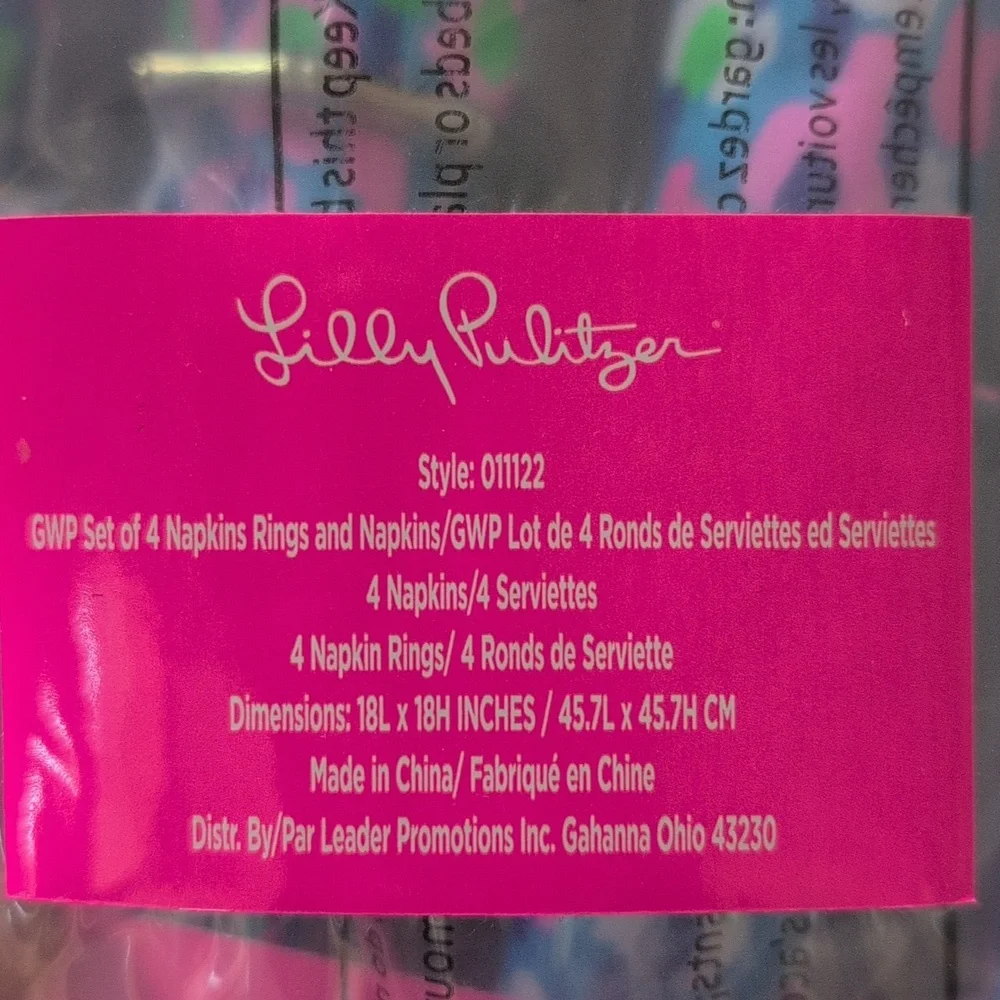 NWT Lilly Pulitzer Hottie Dottie Cloth Napkins + Napkin Ring Set Style 01122